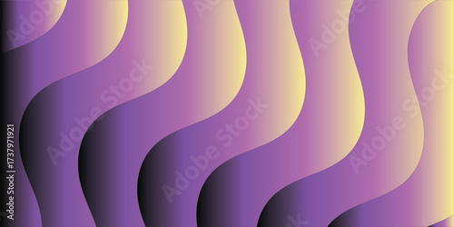Abstract wavy gradient background with flowing purple and yellow curves creating a sense of movement and depth, perfect for digital art and design
