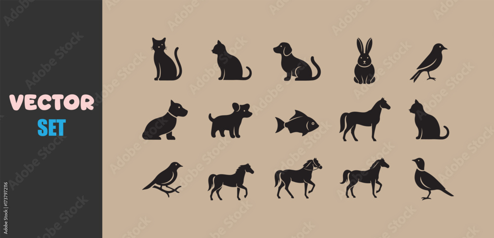 Naklejka premium Collection of animal silhouettes vector set