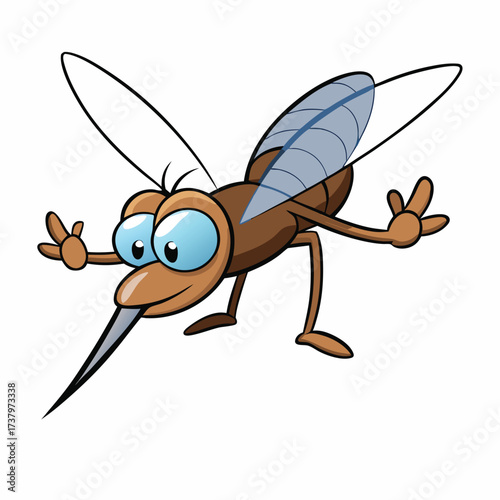 Cartoon mosquito with big blue eyes and outstretched arms vector illustration insect