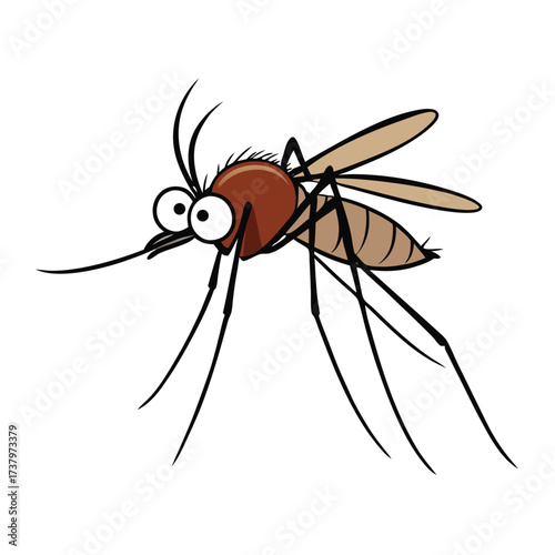 Cartoon mosquito with large eyes and brown body on white background vector illustration