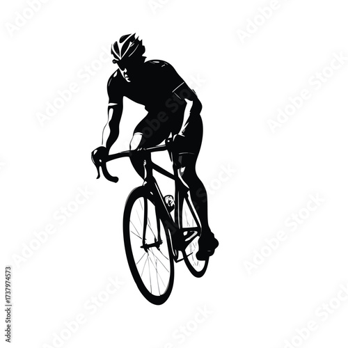 Black silhouette of a male cyclist on a road bike vector illustration bicycle sport