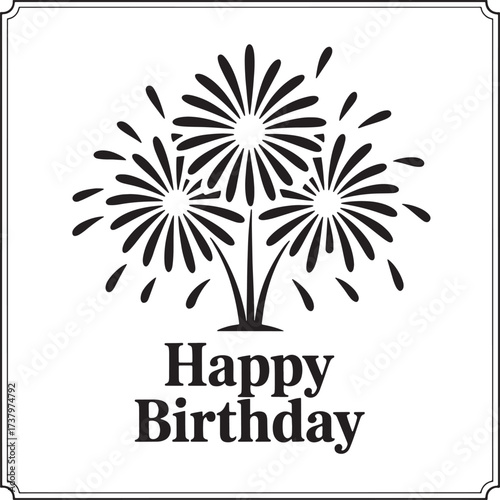 Happy Birthday Firework Celebration with Typography on Transparent Background