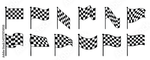Checkered flag icon set, different sport racing flag, race flag sign, car motorbike racing, finish line flag set - vector

