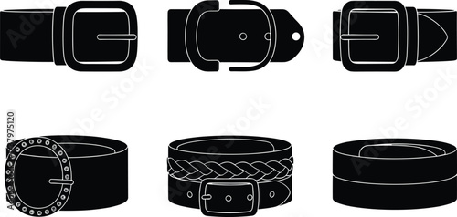 set of black leather belts