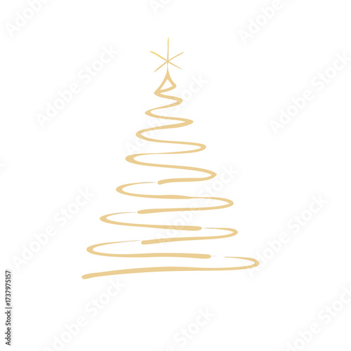 Golden abstract Christmas tree with star silhouette vector illustration