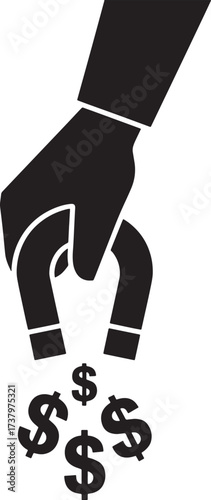Magnet Attracts Money Investment Concept Black Silhouette Vector on Background
