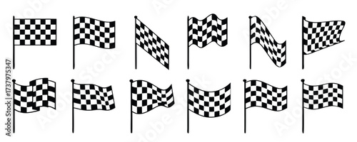 Checkered flag icon set, different sport racing flag, race flag sign, car motorbike racing, finish line flag set - vector
