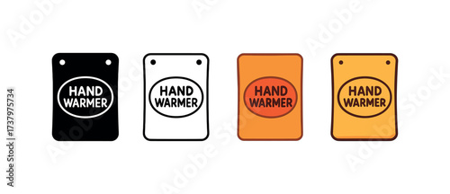Vector icon hand warmer pack four styles black solid glyph outline minimal flat multicolor filled cartoon flat shaded.