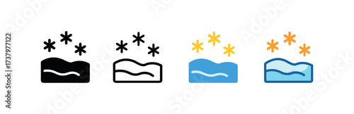 Vector icon snowy field four styles black solid glyph outline minimal flat multicolor filled cartoon flat shaded.