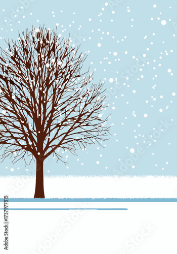A serene winter illustration featuring a bare tree against a snowy background, offering ample empty space for your creative design or textual content