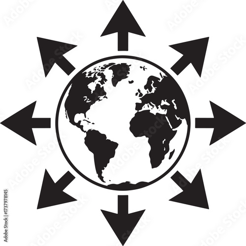 Global Expansion Icon Globe Arrows Direction Indicates Growth Worldwide Reach