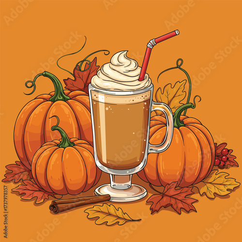 Pumpkin spice drink. Latte coffee with whipped cream