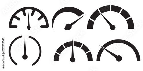 Speedometer, tachometer icon. Internet car speed. Performance concept, Speedometer set. Fast speed sign. Speed indicator sign stock vector.
