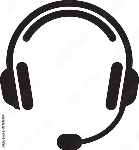 Headset Microphone Communication Customer Service Support Call Center Black Vector Isolated