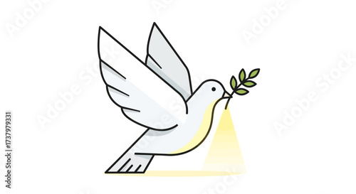 Symbolic dove conveying peace and hope with a leafy branch against a clean white backdrop