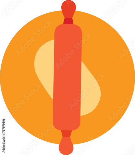Flat icon of a rolling pin and dough on a table