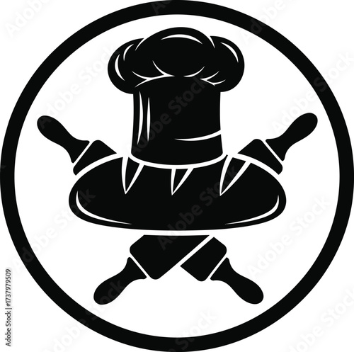 Baker s emblem featuring chef hat and rolling pins