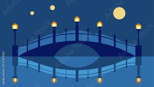Bridge with lights under a moonlit night