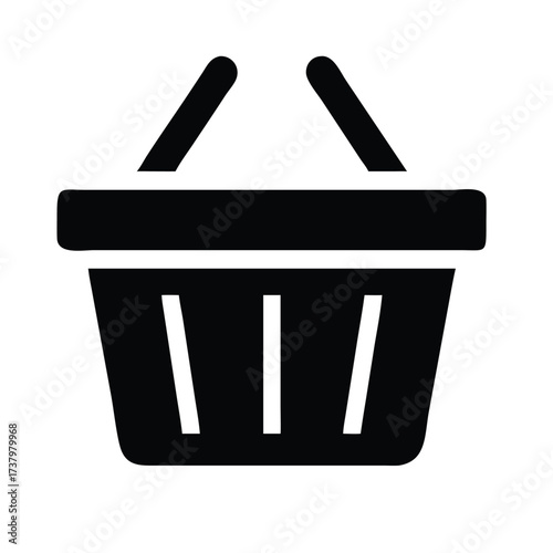 Solid shopping basket silhouette vector icon on white background for e-commerce and retail design