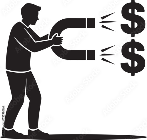 Man Attracting Money Concept. Business Success. Magnetic Pull. Financial Abundance.