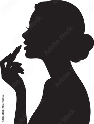 Silhouette of Woman with Lipstick Applying to Lips on a Transparent Background