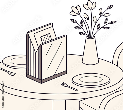 Minimalist napkin holder on a dining table illustration