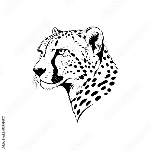 Cheetah head profile illustration with black spots on white background