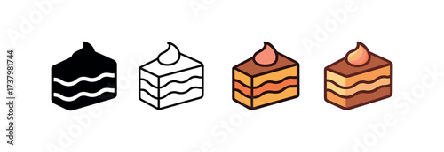 Vector icon tiramisu four styles black solid glyph outline minimal flat multicolor filled cartoon flat shaded.