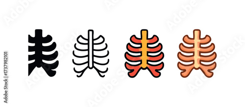 Vector icon ribs four styles black solid glyph outline minimal flat multicolor filled cartoon flat shaded.