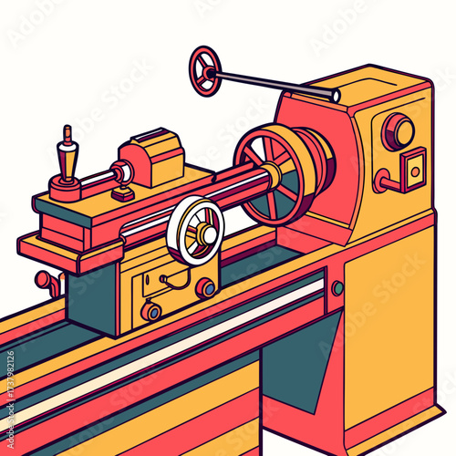 Bright colorful lathe machine isometric view industrial