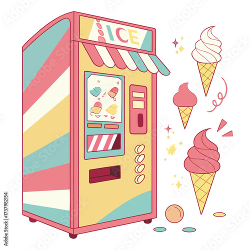 Bright ice cream vending machine with colorful cones