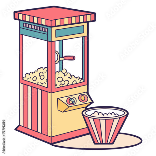 Bright popcorn machine with popcorn and bucket snack