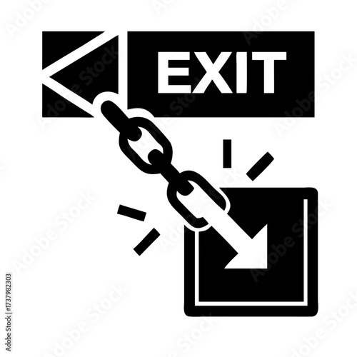 Emergency Exit Blocked Solid Fill Vector Icon, Chain Breaking Barrier Symbol for Security, Hazard, Safety Regulation, and Forbidden Access App Design.


