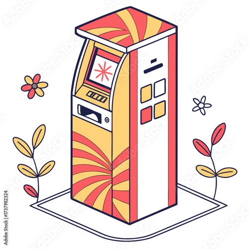 Bright ticket vending machine with colorful abstract design 1