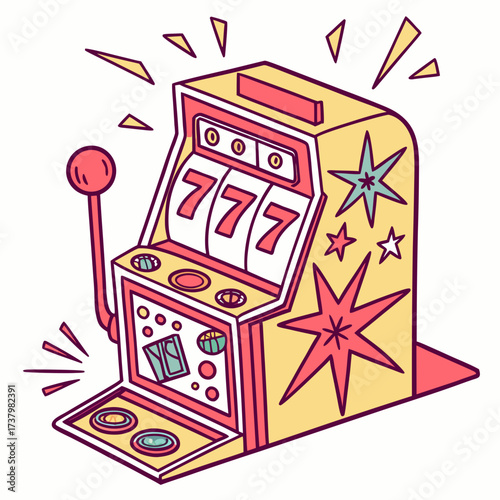 Bright yellow and pink slot machine with 777 symbols