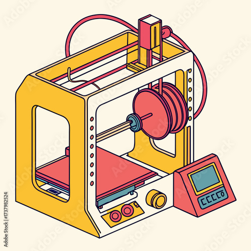Colorful 3d printer machine isometric additive manufacturing