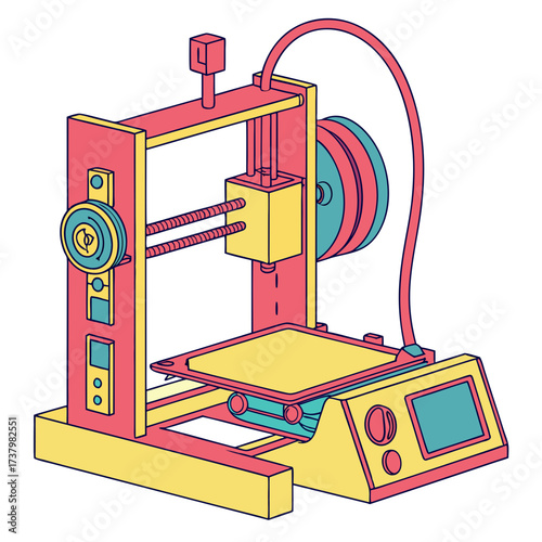 Colorful 3d printer machine isometric illustration