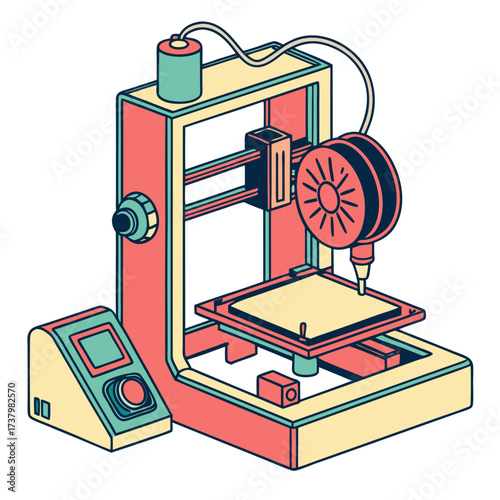 Colorful 3d printer machine isometric technology electronic