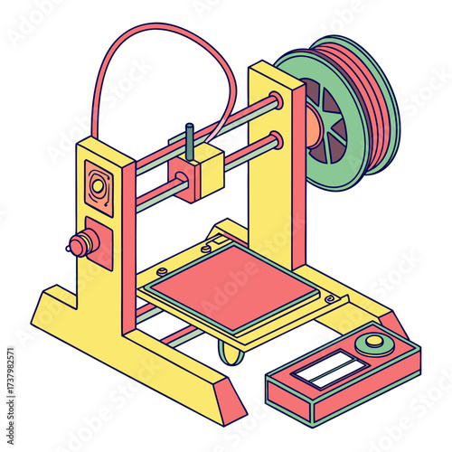 Colorful 3d printer with filament spool and control panel
