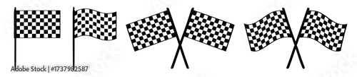 Checkered flag icon set, sport racing flag, race flag sign, car motorbike racing, finish line flag set
