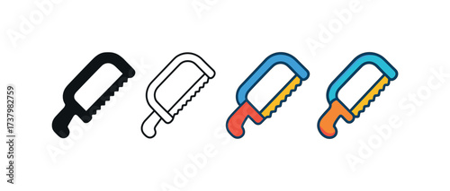Vector icon hacksaw four styles black solid glyph outline minimal flat multicolor filled cartoon flat shaded.