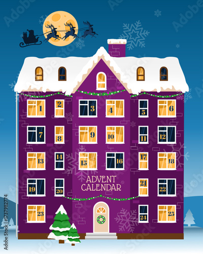 Christmas house advent calendar with countdown windows