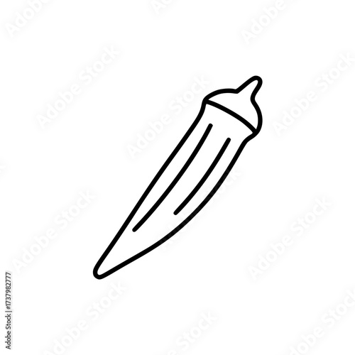 Minimalistic black line drawing of a single okra pod