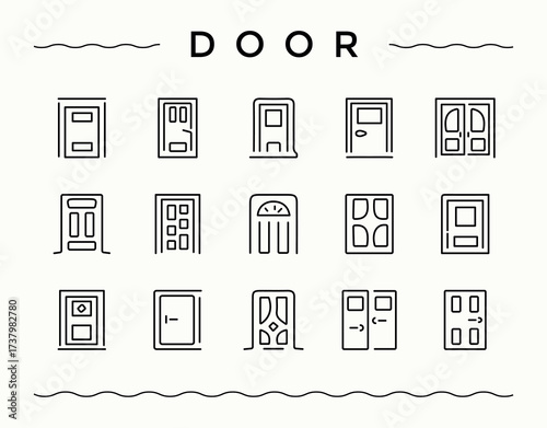 Door vector line icon set. Included close, exit, open, enter, entrance, doorway, access and more. Entrance modern icon set. Minimal icons collection. Editable vector art.