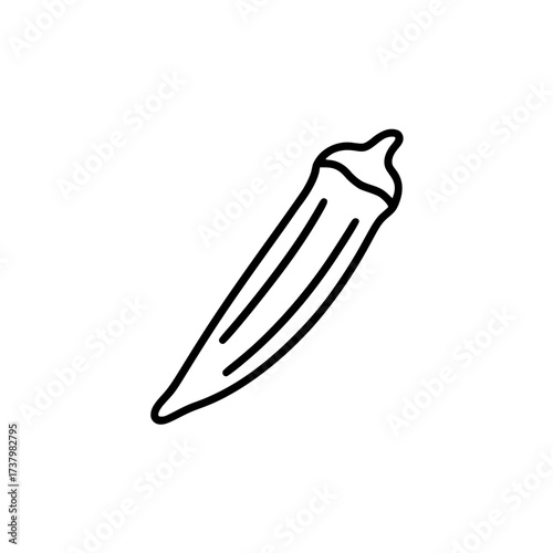 Minimalistic black line drawing of a single okra pod