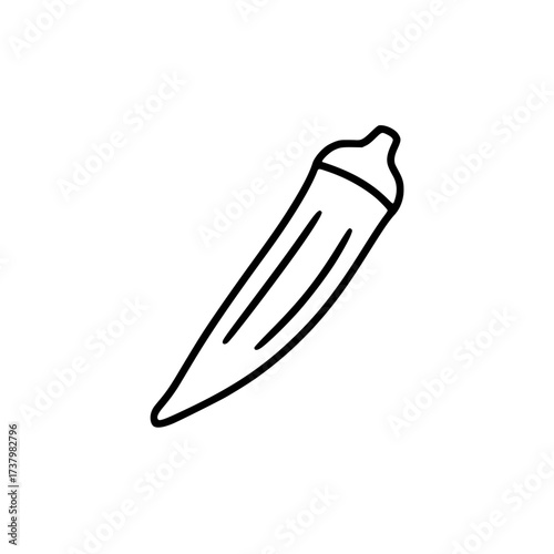 Minimalistic black line drawing of a single okra pod