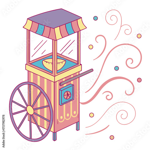 Colorful cartoon cotton candy machine with swirls candy floss machine