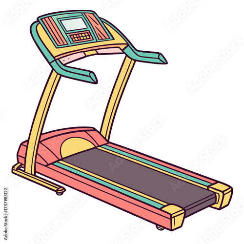 Colorful cartoon treadmill with screen and handrails