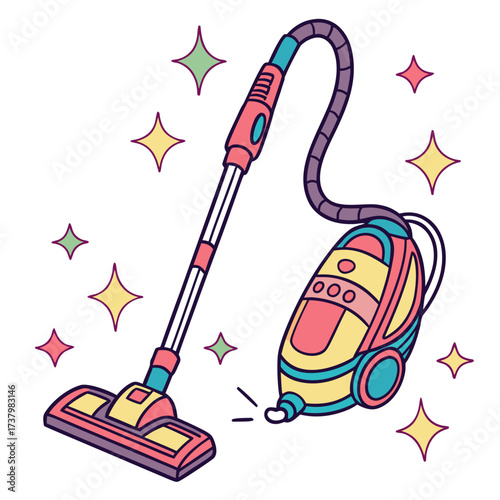 Colorful cartoon vacuum cleaner with sparkling stars 1