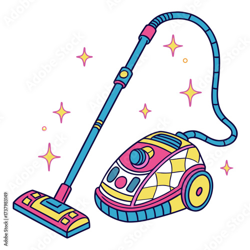 Colorful cartoon vacuum cleaner with sparkling stars 2